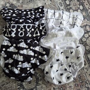 Black & White Patterned Diaper Covers - Set of 6